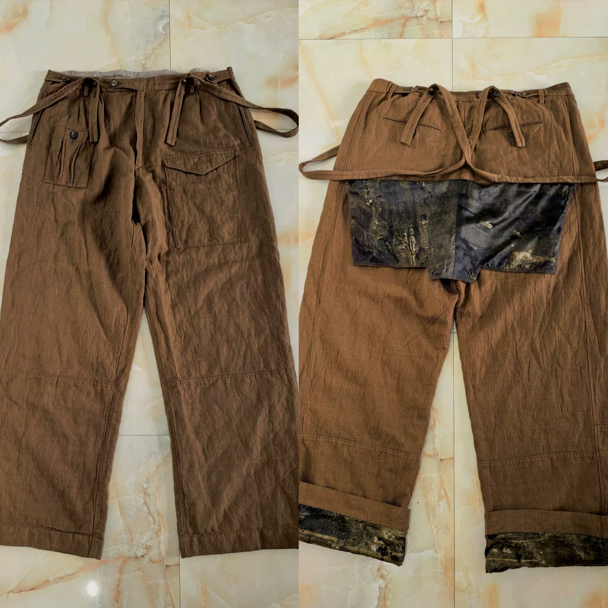ziggy chen 21aw Bamboo Shadow Flap Hybrid Wool Gold Thread Subtle Pattern Overalls Long Pants