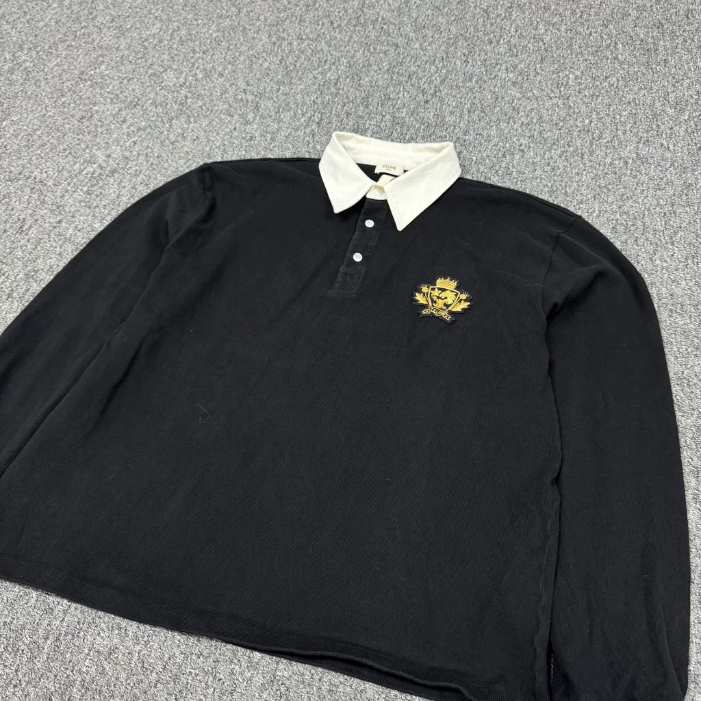 Celine SS25 Black Long Sleeve Polo Top