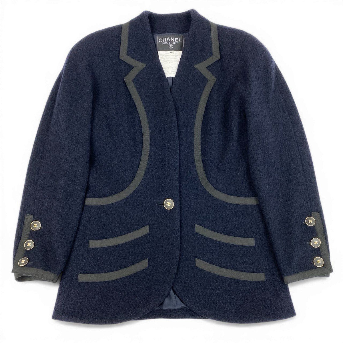 Chanel 1990s Navy Blue Tweed Knit Jacket