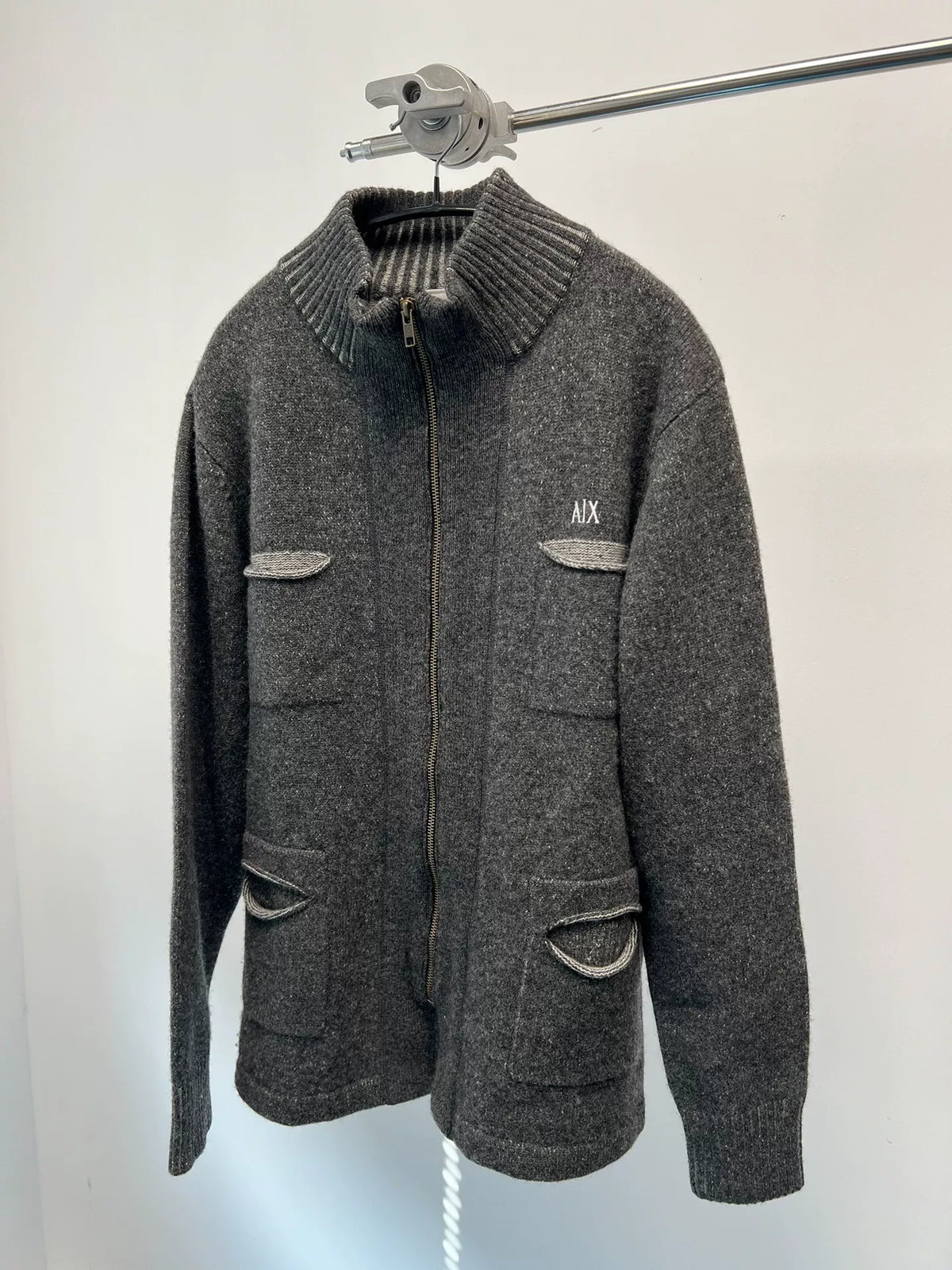 Armani Exchange Pocket Embroidery Zip Knit Sweater