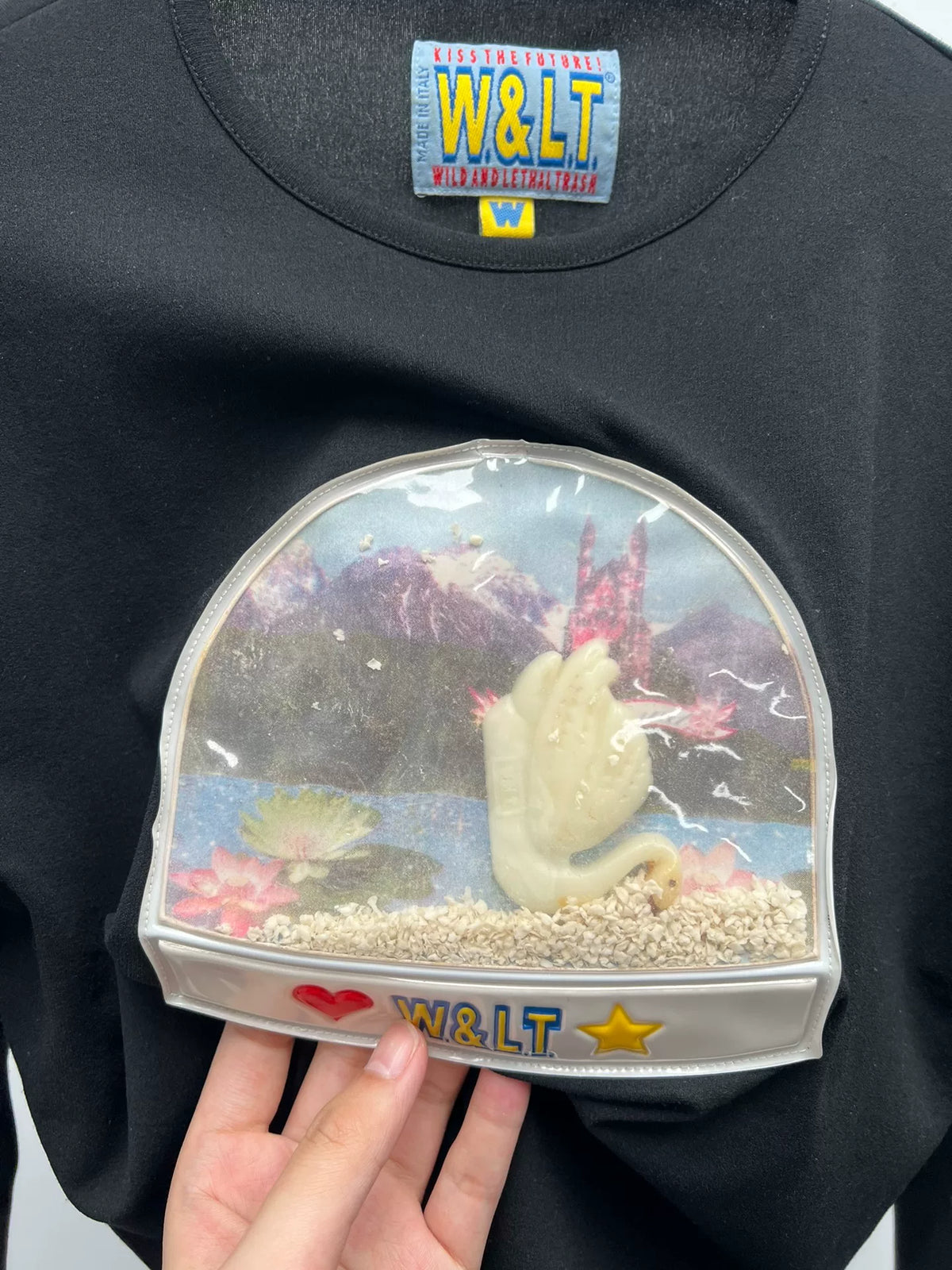 Walter Van Beirendonck Black Swan Print Long Sleeve T-Shirt