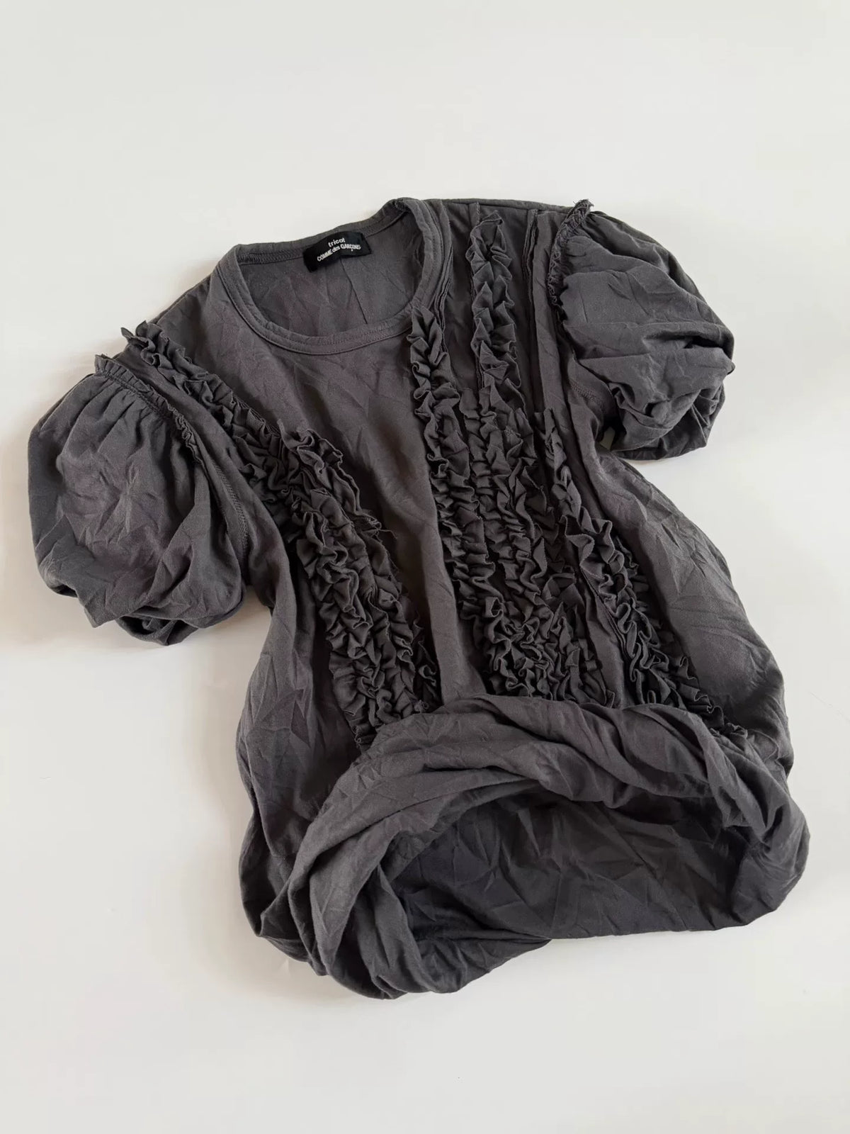 Comme Des Garçons Pleated Flower Short Sleeve Cotton Polyester Top