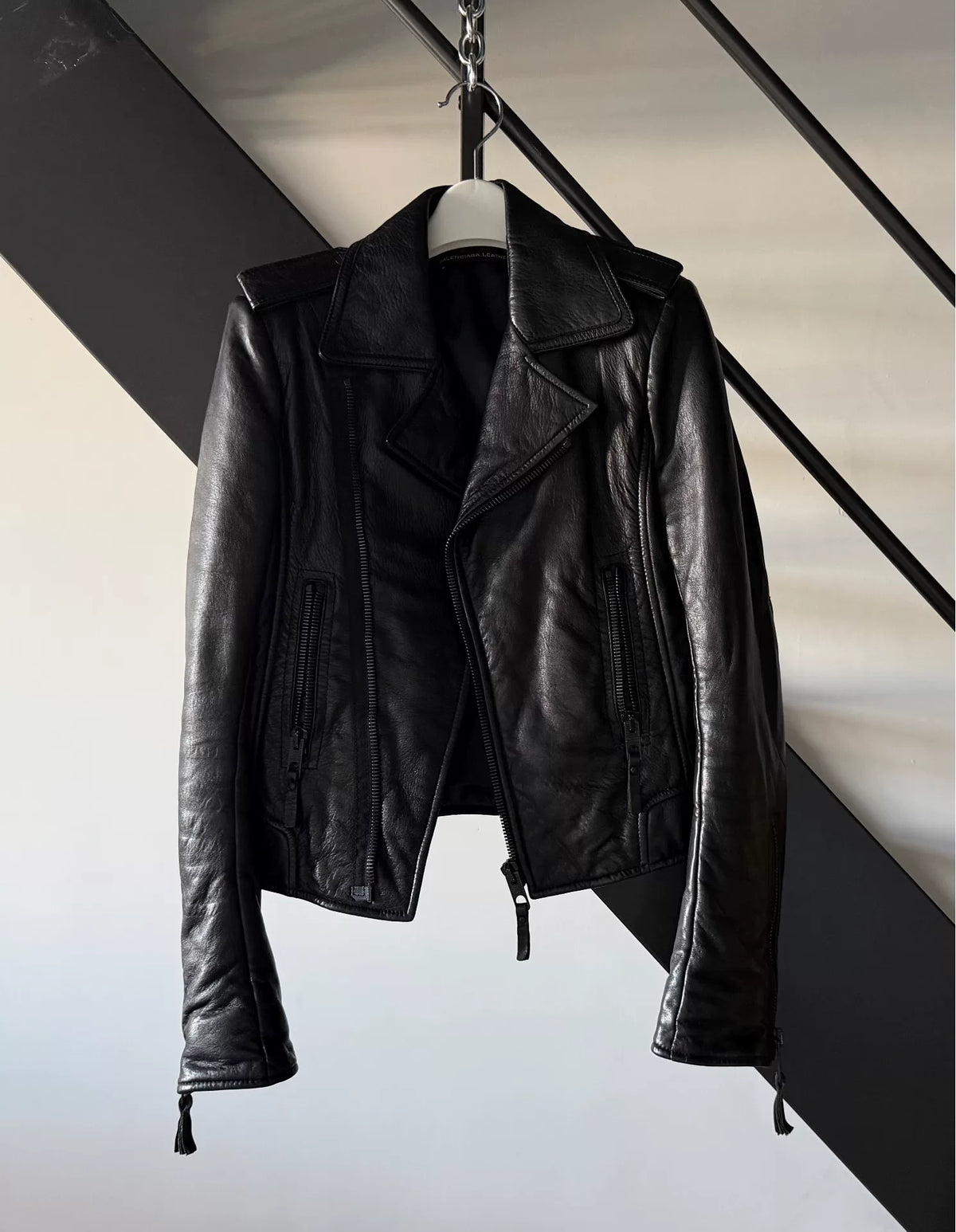 Balenciaga Black Lambskin-Leather Moto 16FW Leather Jacket