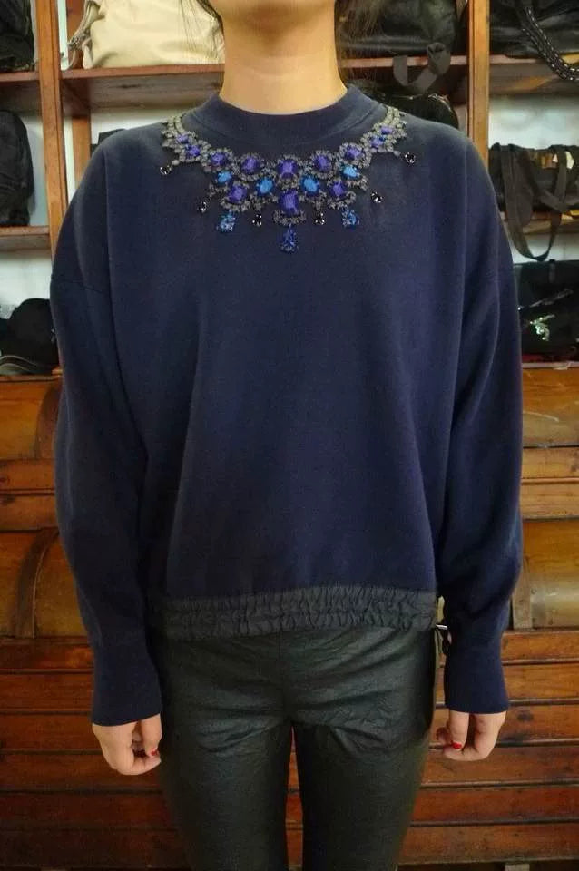 sacai FW14 Luck Purple Embroidered Cotton Sweatshirt