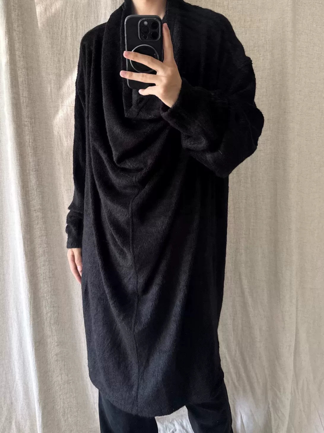 Julius 2024 Black Ruched Long Knit Coat
