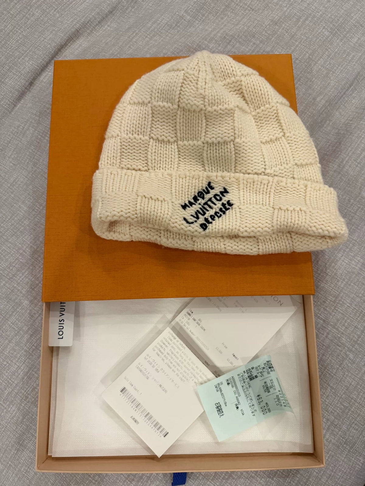 Louis Vuitton White Checkerboard Beanie