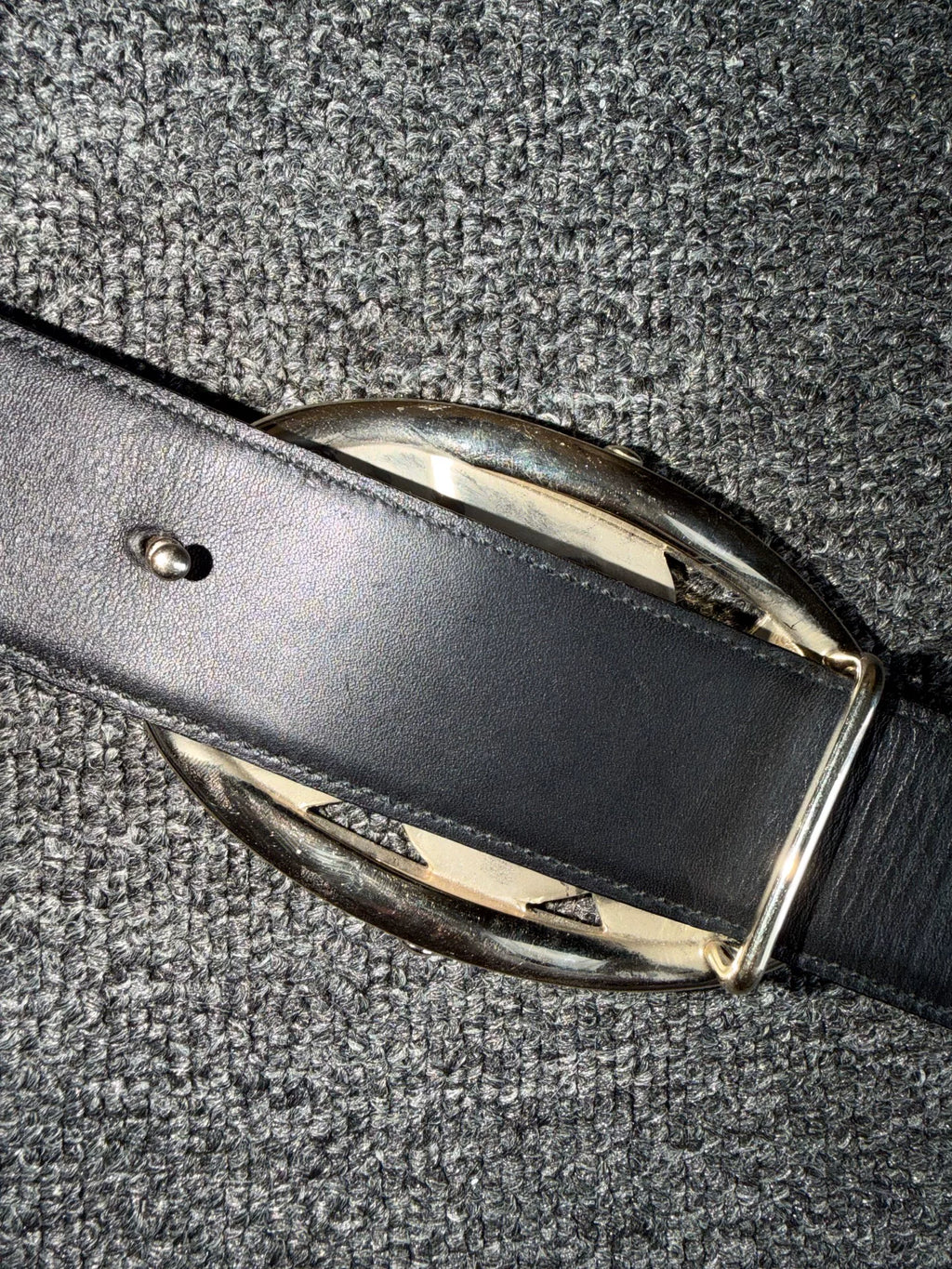 AW2003 Yves Saint Laurent Silver Buckle Leather Belt