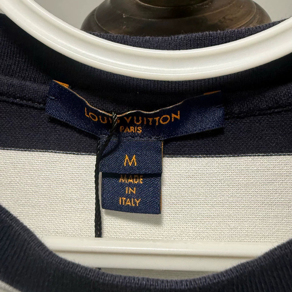 Louis Vuitton Striped All-Over Print Denim Color-Block Short Sleeve SHhirt