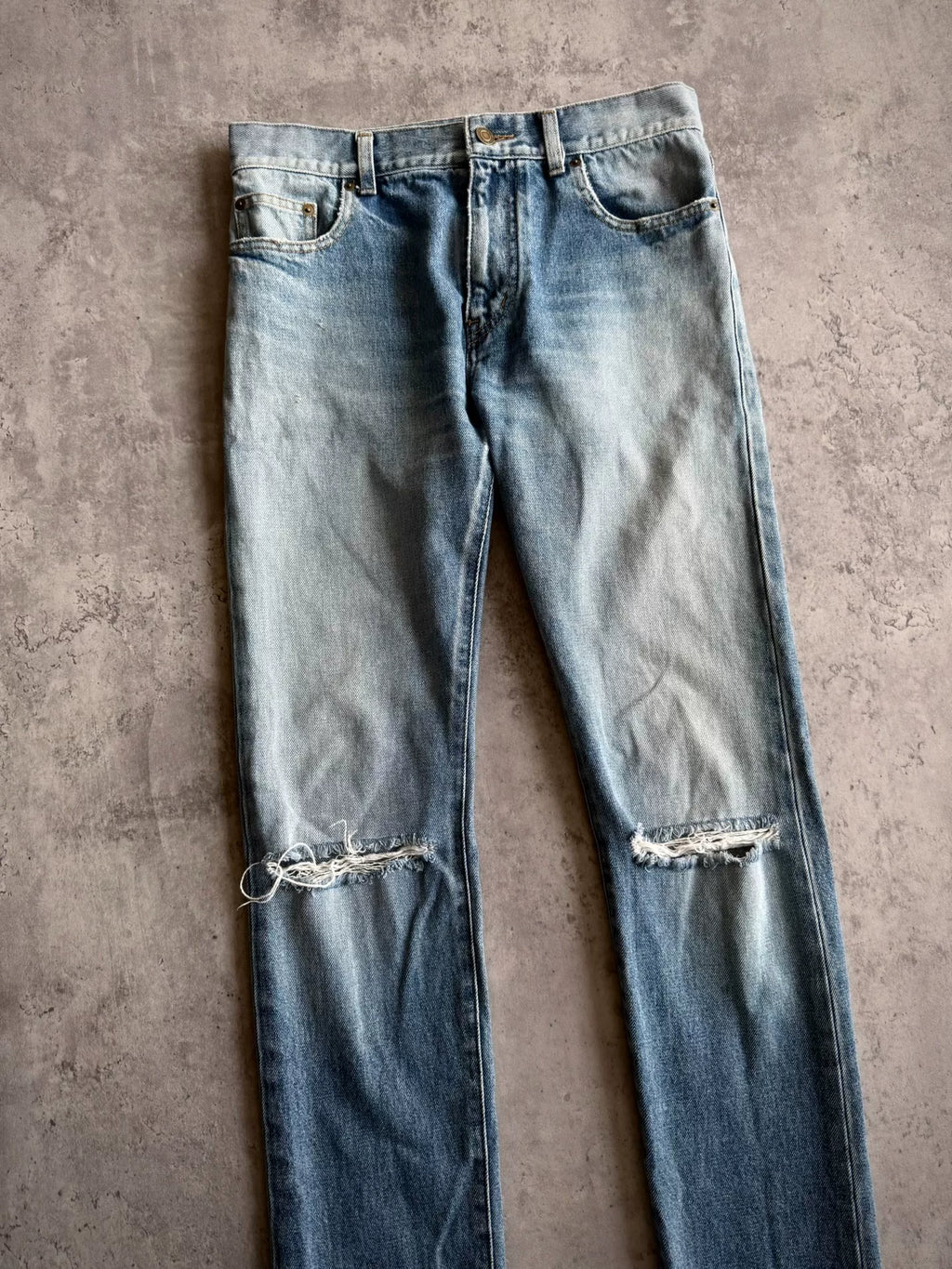 Saint Laurent Paris SS16 D10 Double Knee Slash Wash Jeans by Hedi Slimane