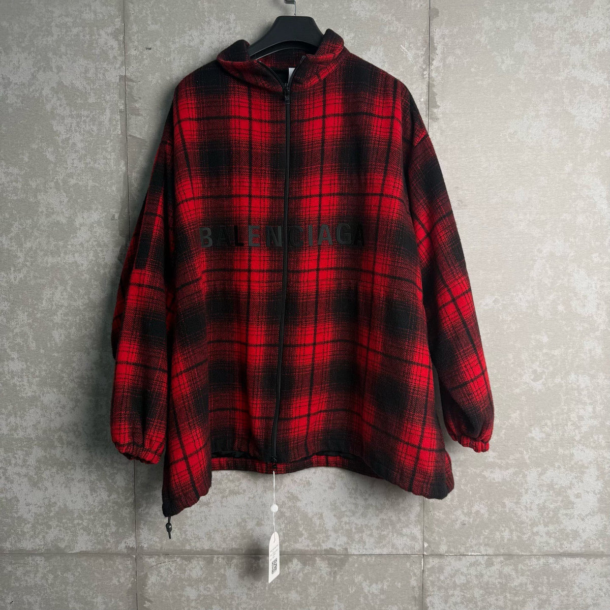Balenciaga Red and Black Plaid Tassel Coat