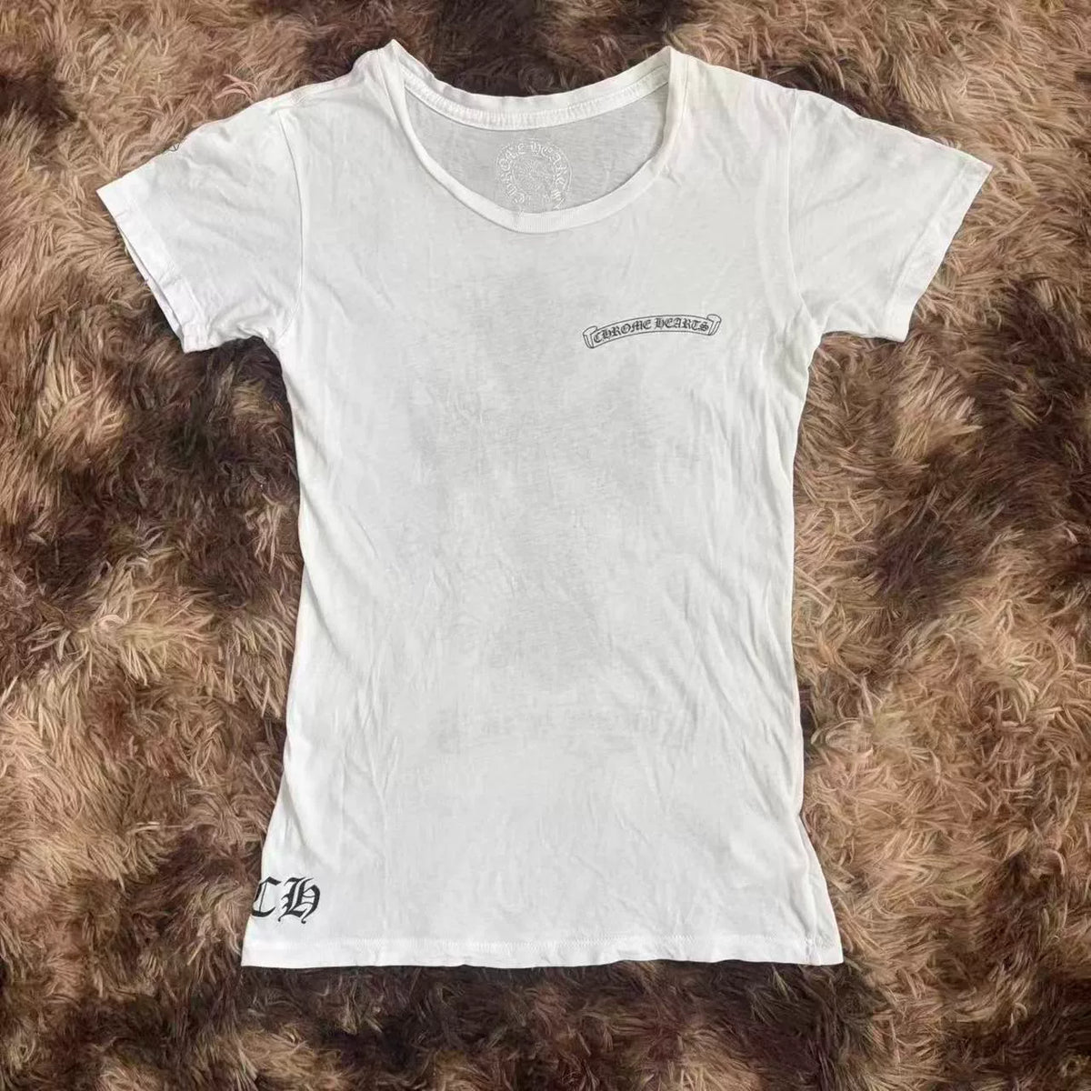 Chrome Hearts White Scroll Phantom Cross Short Sleeve Top