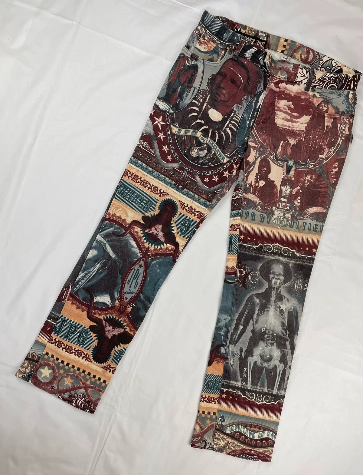 2004 Fall/Winter Jean Paul Gaultier Indian X-Ray Skull Pattern Jeans