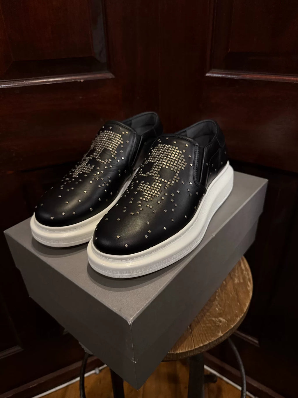 Alexander McQueen SS16 Black Studded Skull Platform Sneakers