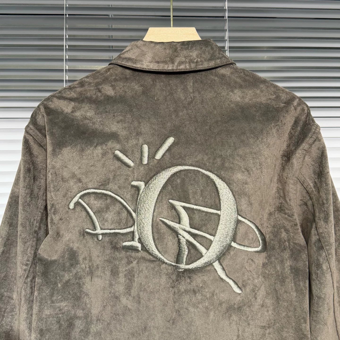 Dior Lapel Travis Scott Embroidered Logo Suede Gray Jacket
