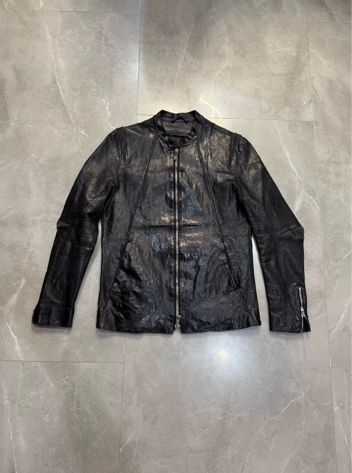 Incarnation Black Stand-Collar Leather Jacket