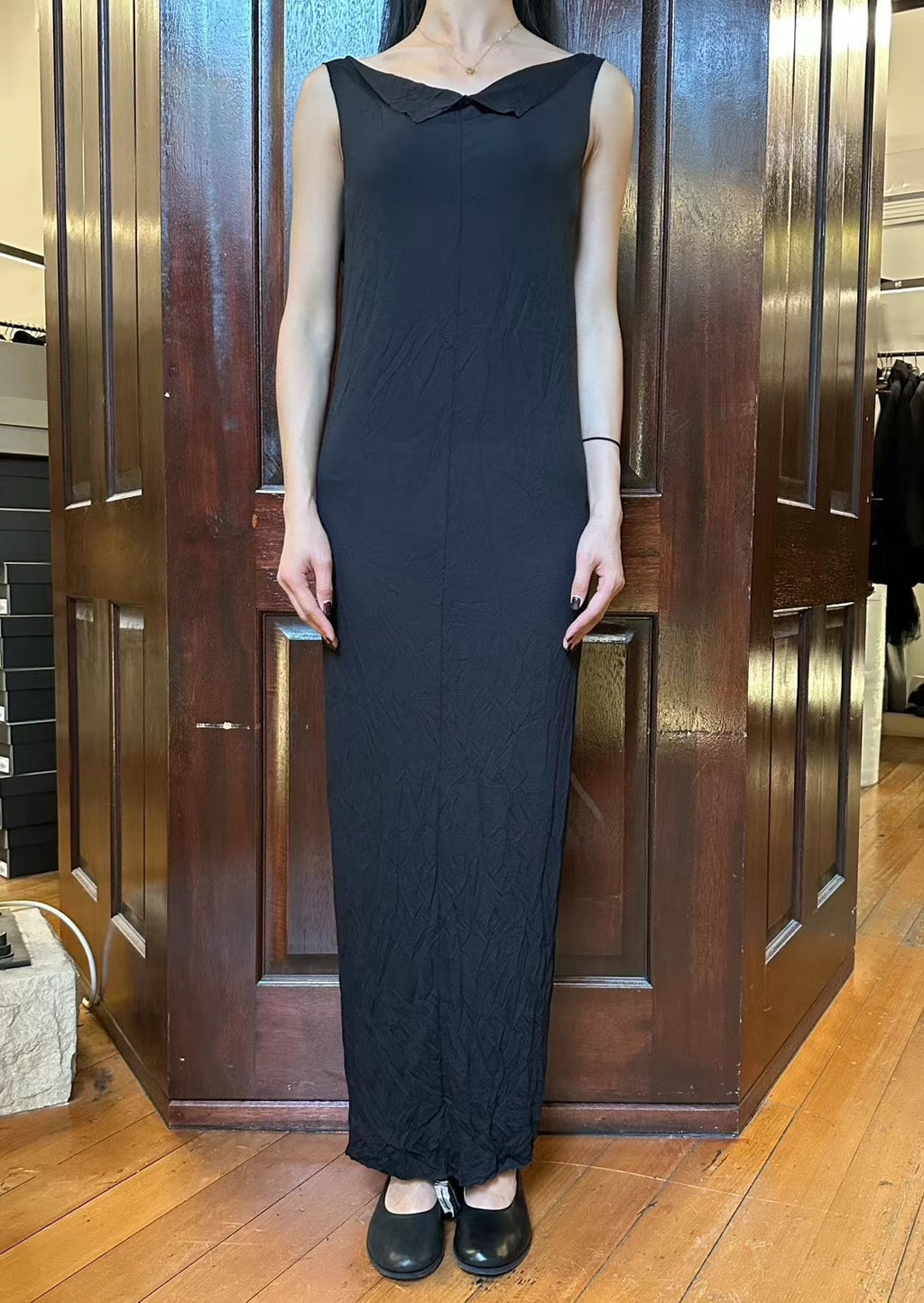 M.A+ FW24 extra Black V-Neck Backless VI Bamboo Dress