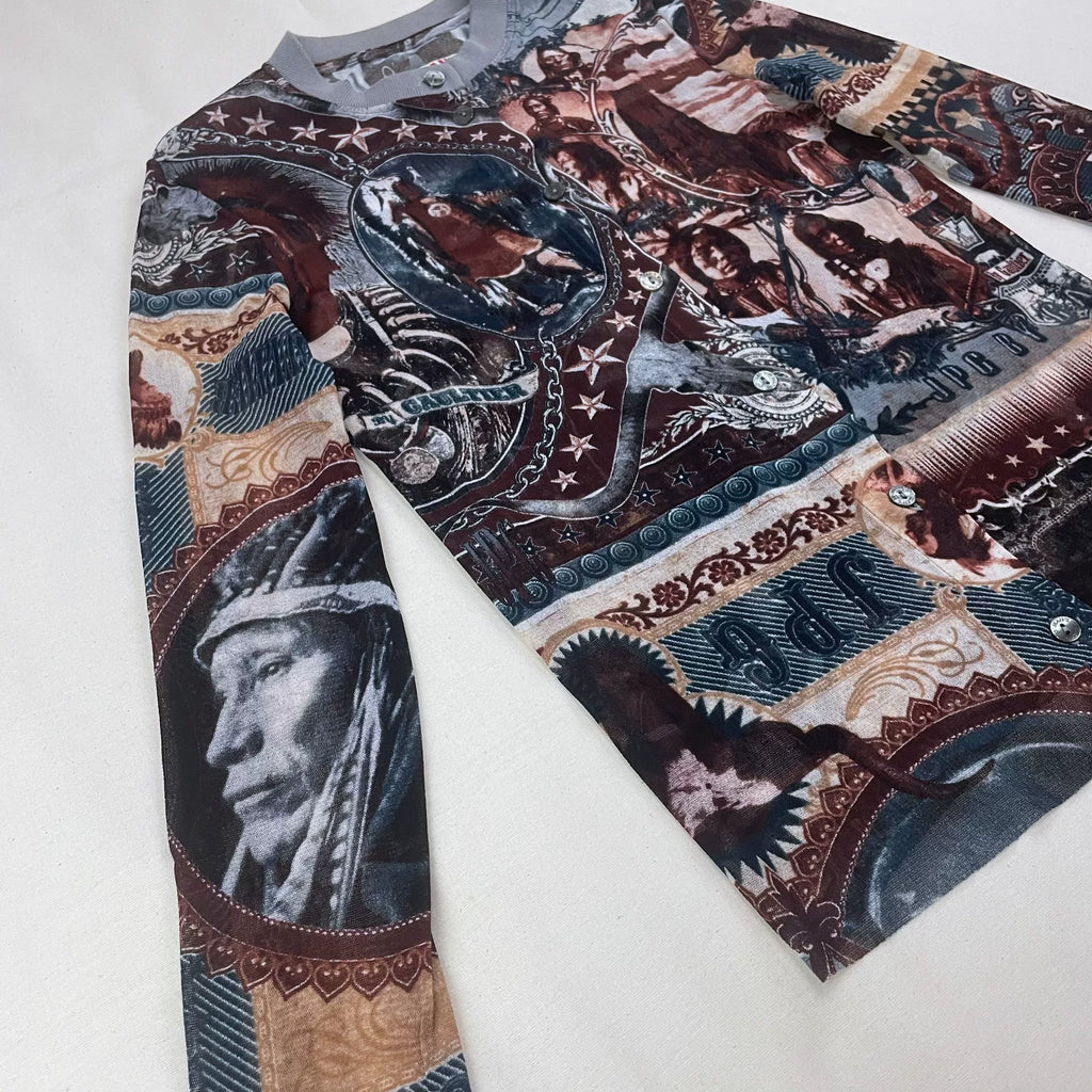 2004 Fall/Winter Jean Paul Gaultier Indian X-Ray Skull Pattern Mesh Cardigan