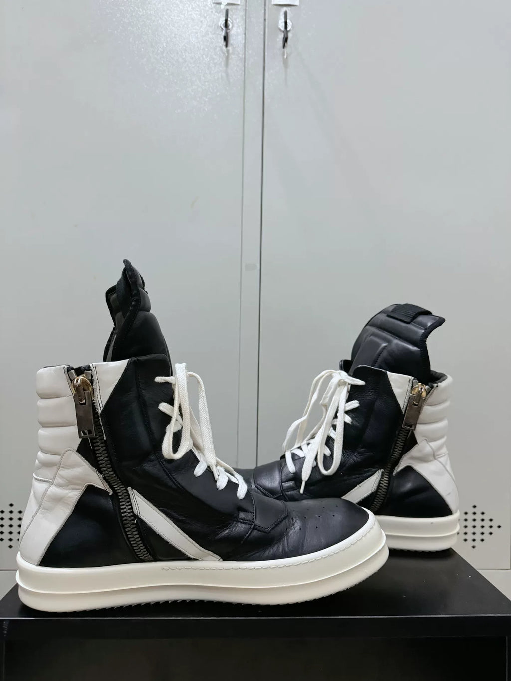 Rick Owens Black and White Inverted-Triangle Leather Sneakers