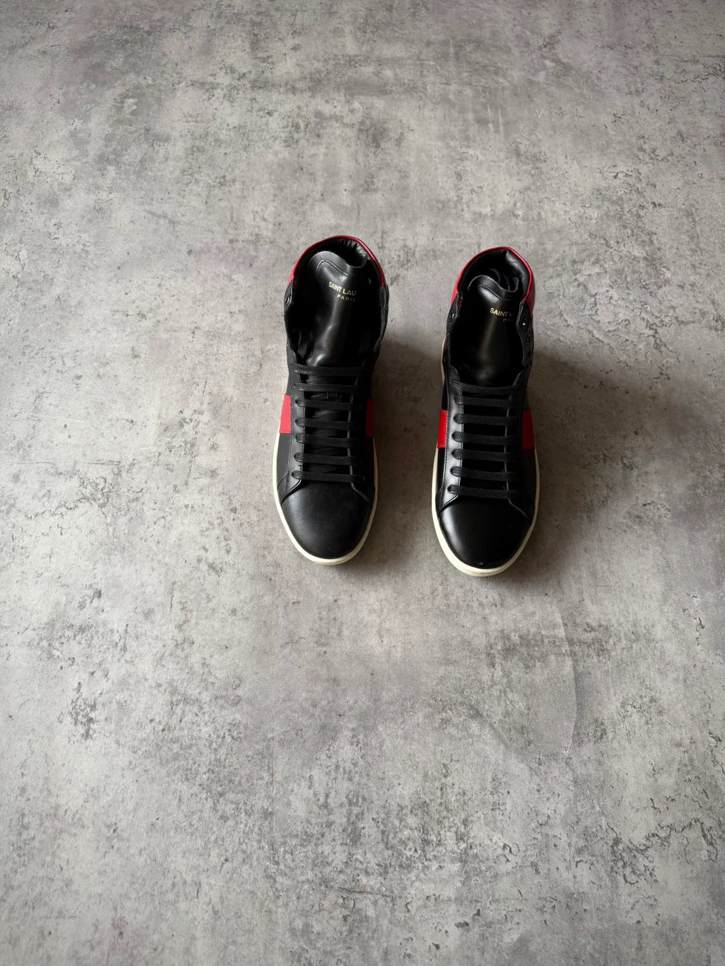 Saint Laurent Paris AW13 SL/02H Black Red Leather High Top Sneakers by Hedi Slimane