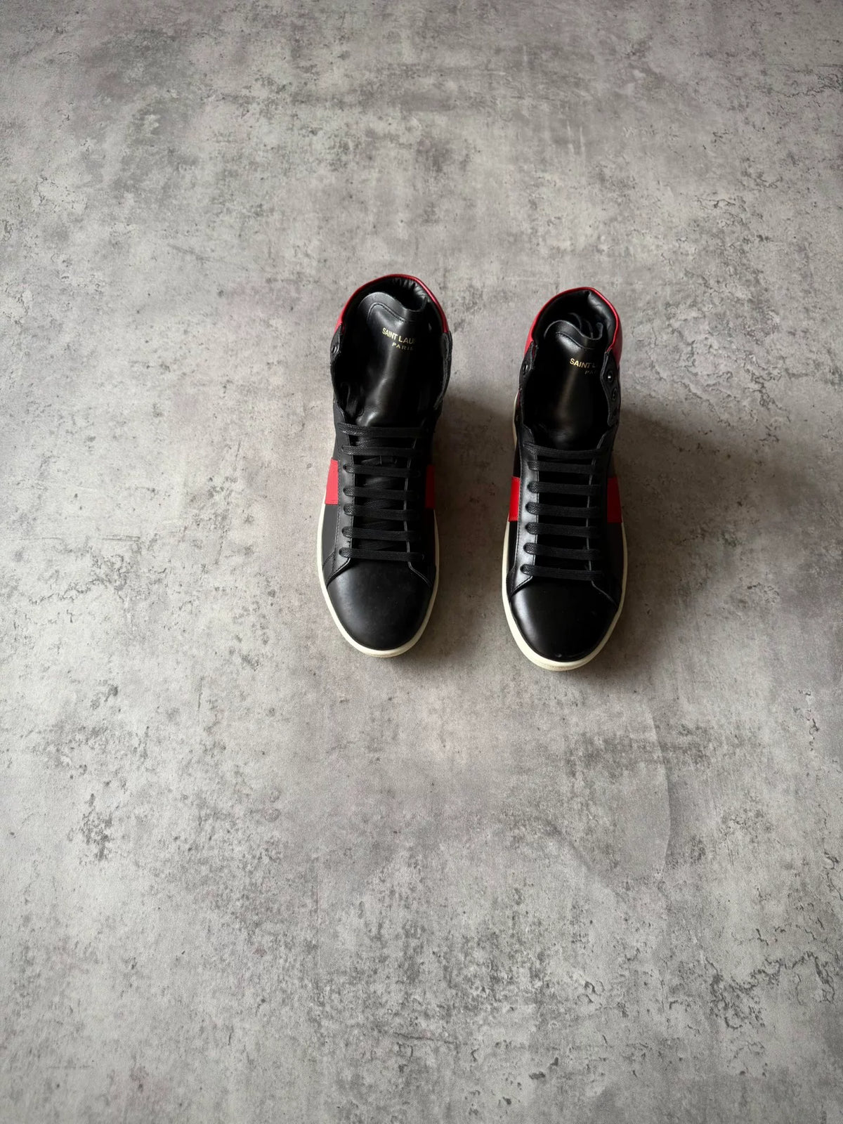 Saint Laurent Paris AW13 SL/02H Black Red Leather High Top Sneakers by Hedi Slimane