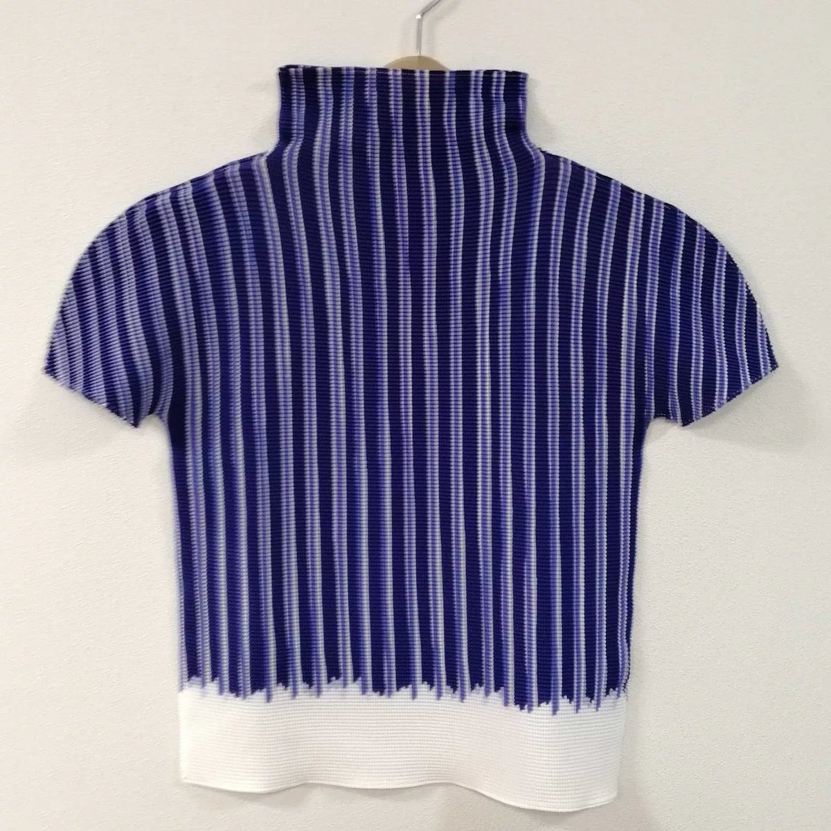 Issey Miyake Striped Pleated Short-Sleeve Top