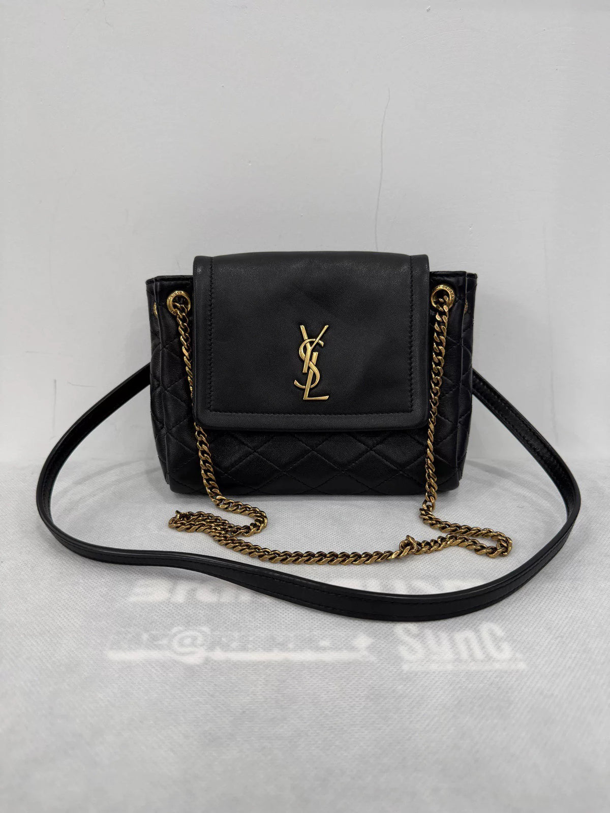 Saint Laurent Black Gold Plaid Chain Nolita Jm156 Crossbody Bag