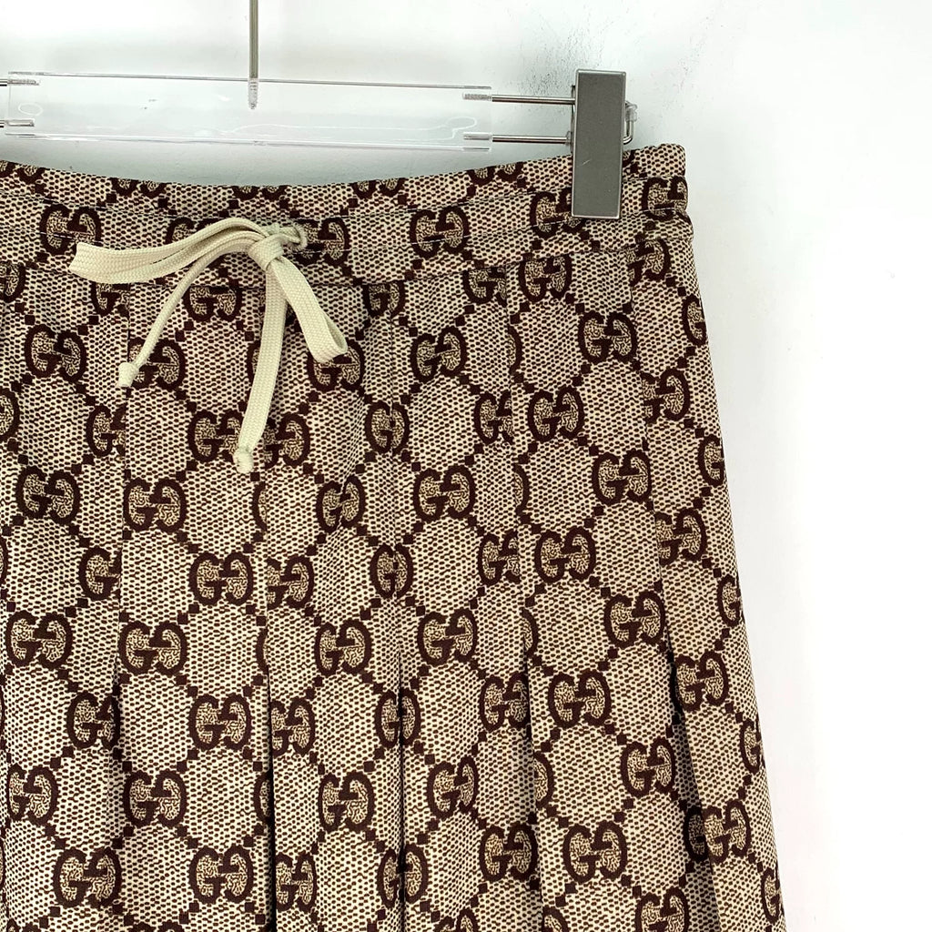 Gucci Ebony Double G Jacquard All-Over Print Drawstring Pleated Long Skirt