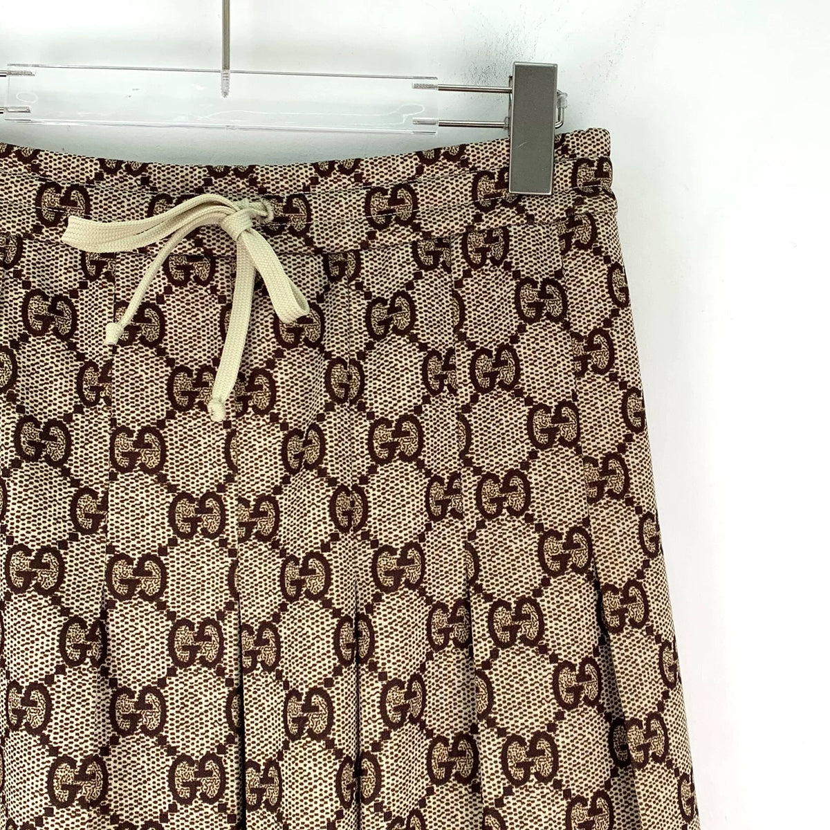 Gucci Ebony Double G Jacquard All-Over Print Drawstring Pleated Long Skirt