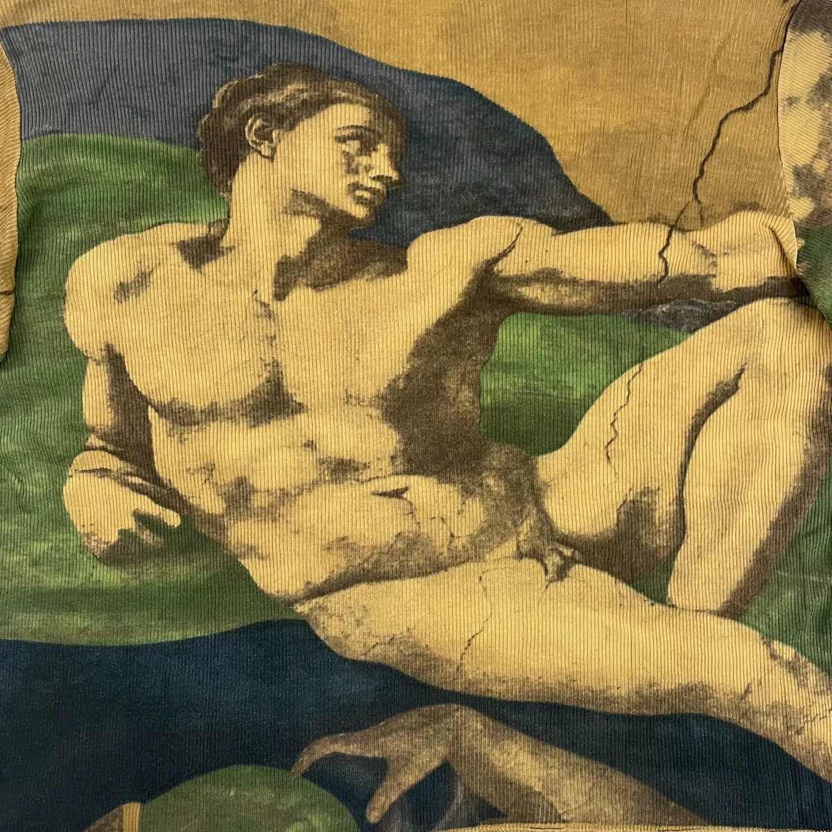 Jean Paul Gaultier Short Sleeve Top Maille 1995  Michelangelo's "The Creation of Adam" from the Sistine Chapel ceiling Knit Sweater