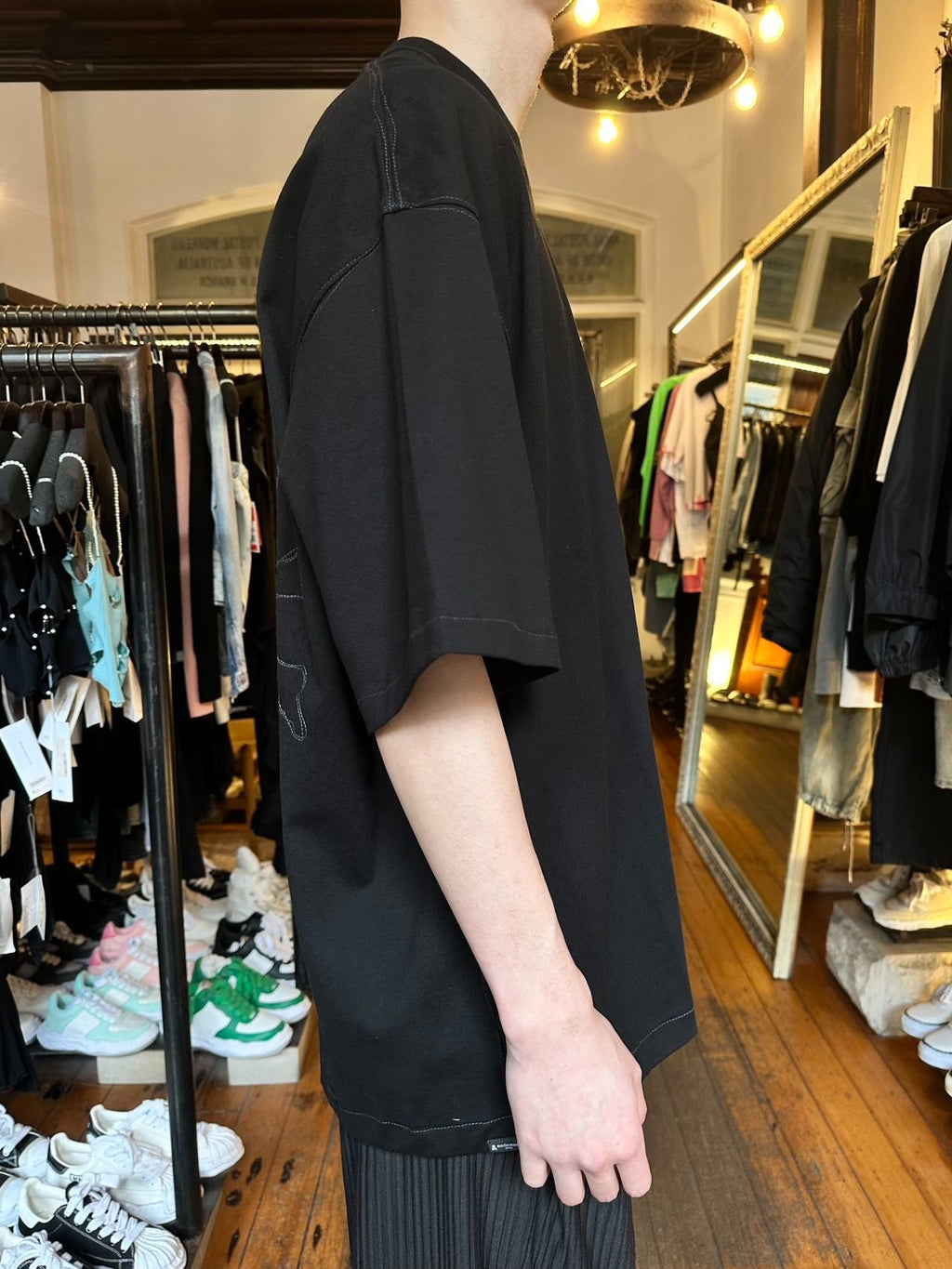 mastermind Japan FW25 Black Hand-Embroidered Logo Boxy Stitch Cotton Top
