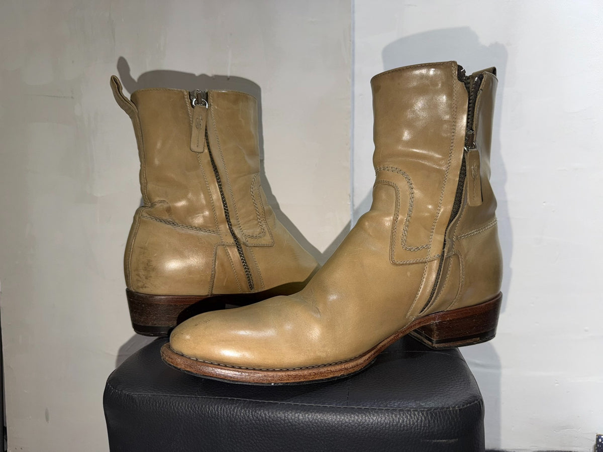 DIOR HOMME 06 CUBAN HEEL ZIP LEATHER BOOTS