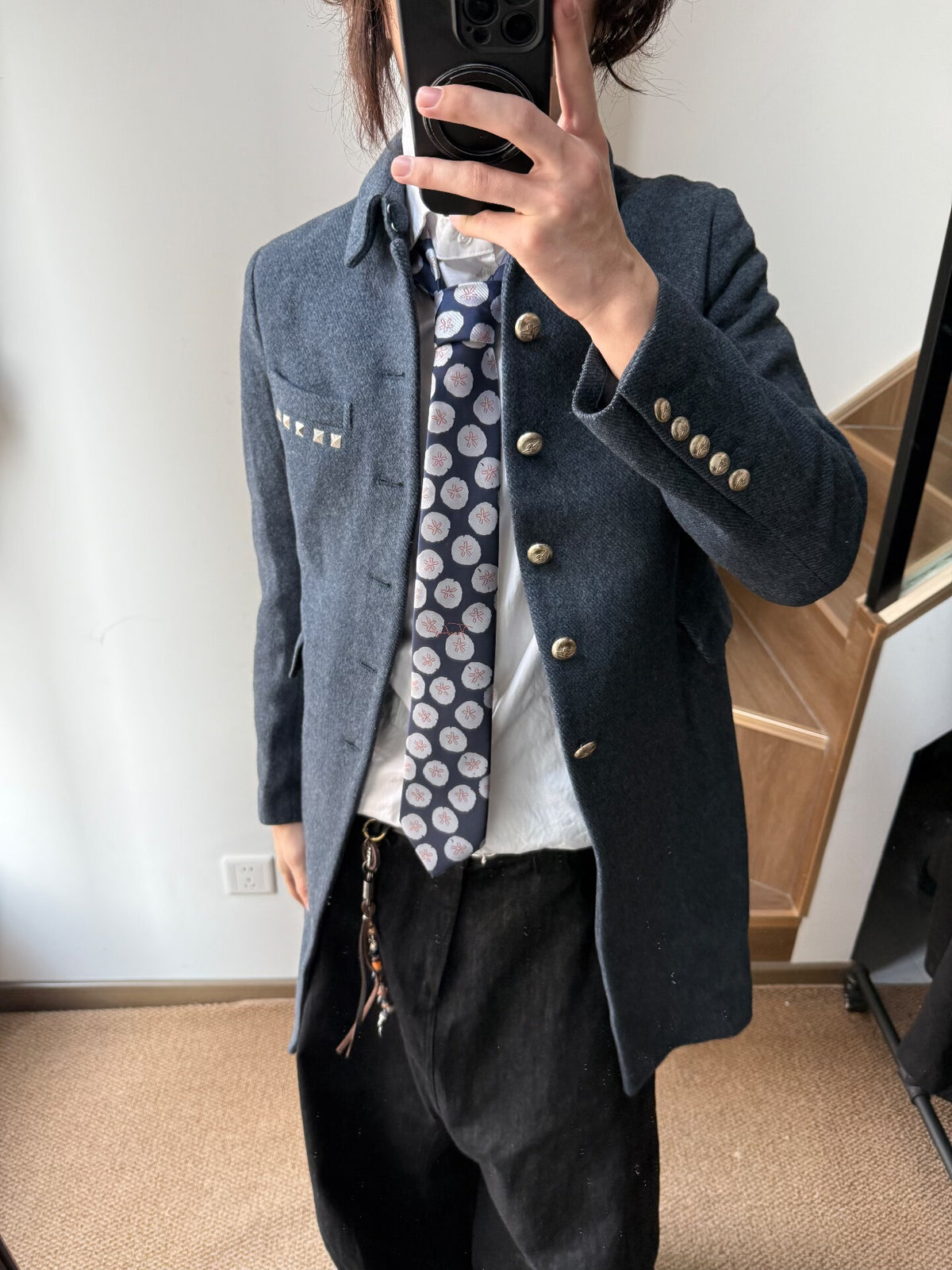 Comme des Garçons AD2007 Blue Grey Silver-Button Coat