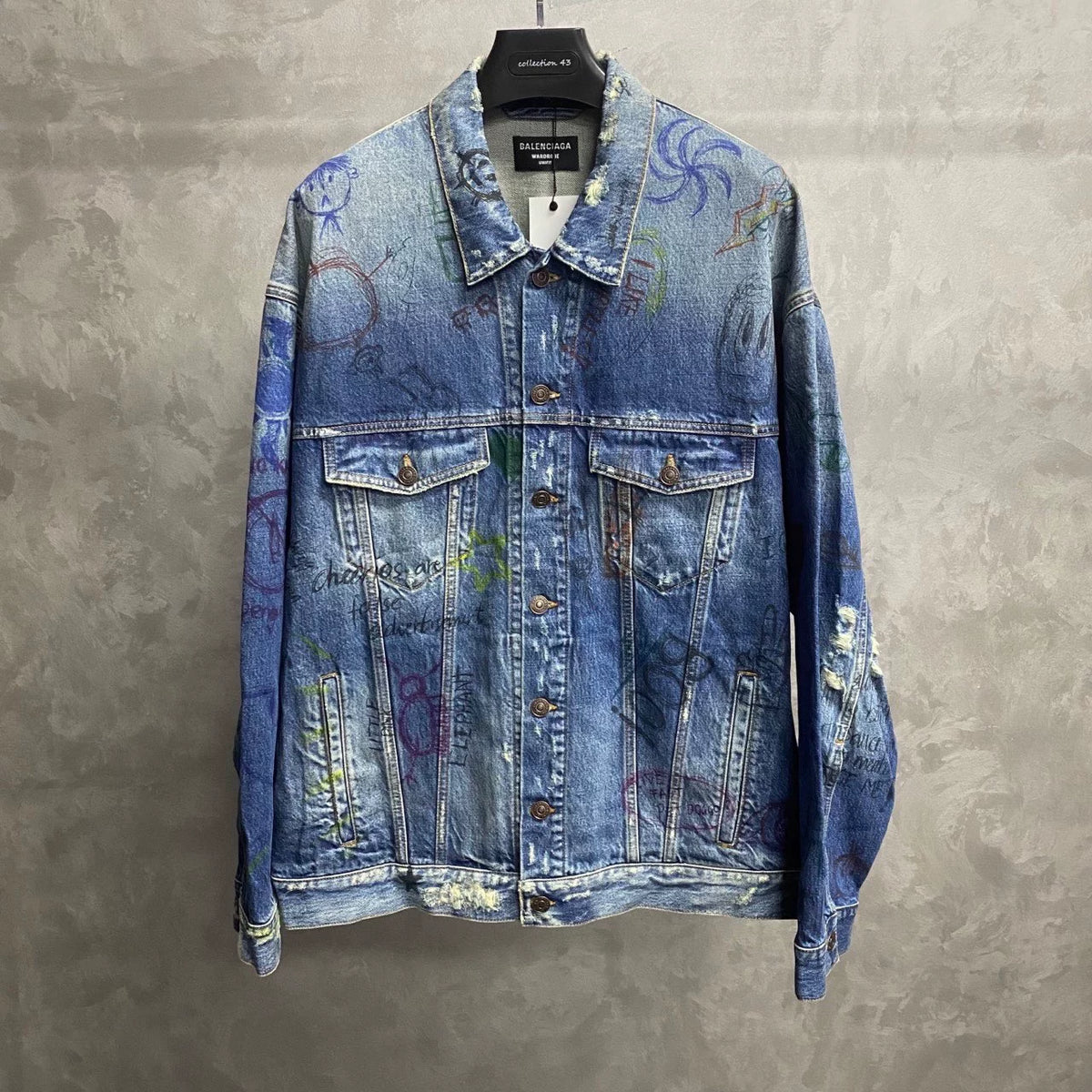Balenciaga Blue Graffiti Logo Denim Jacket