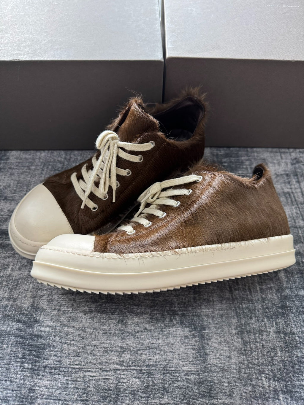 Rick Owens mainline brown horsehair low-top large Converse sneakers