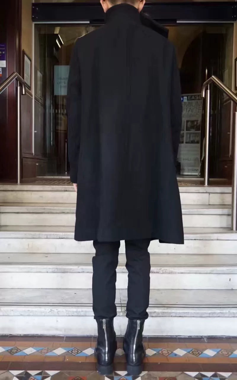 Julius FW16 Black Detachable Collar Cashmere Blend Coat