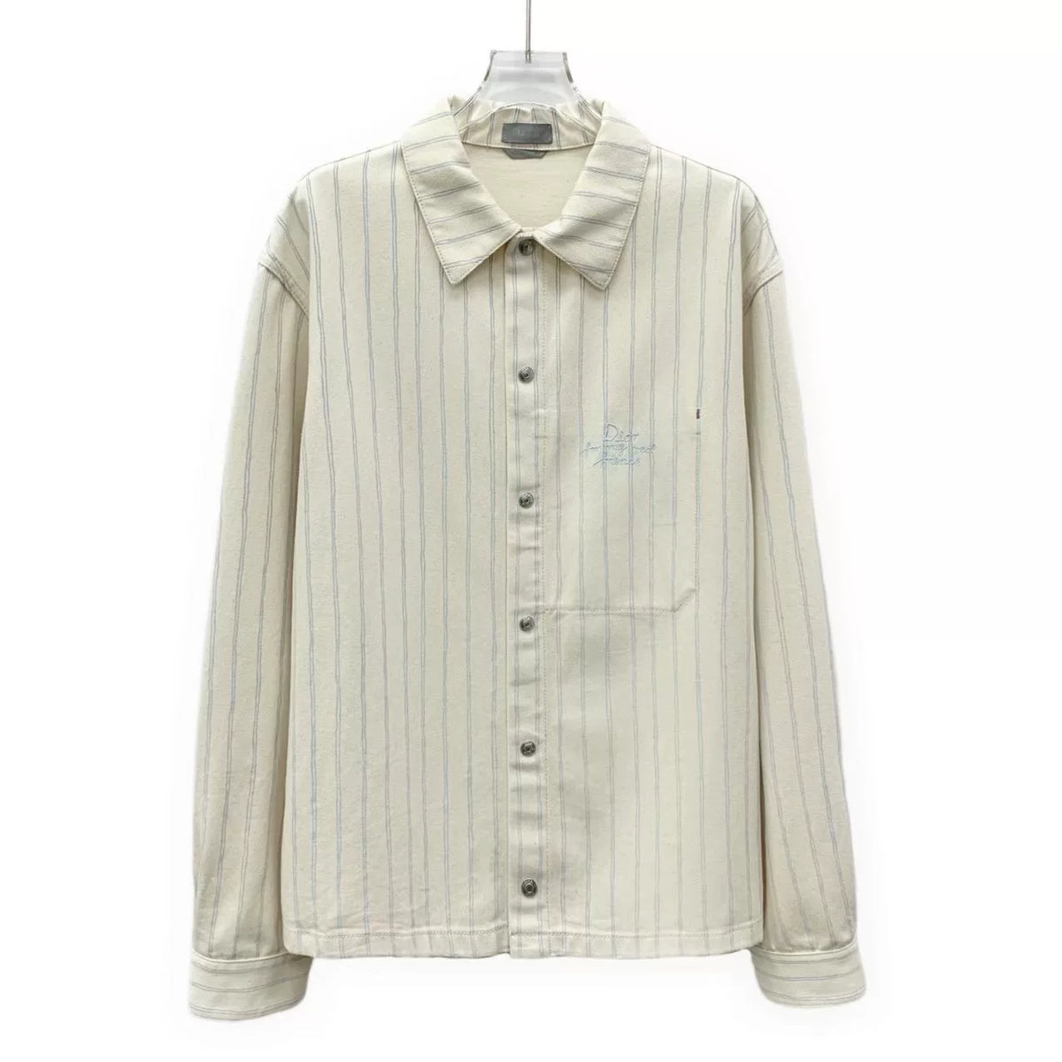 Dior Beige Vertical Stripe Logo Letter Embroidered Cotton Collared Single-Breasted Long Sleeve Shirt
