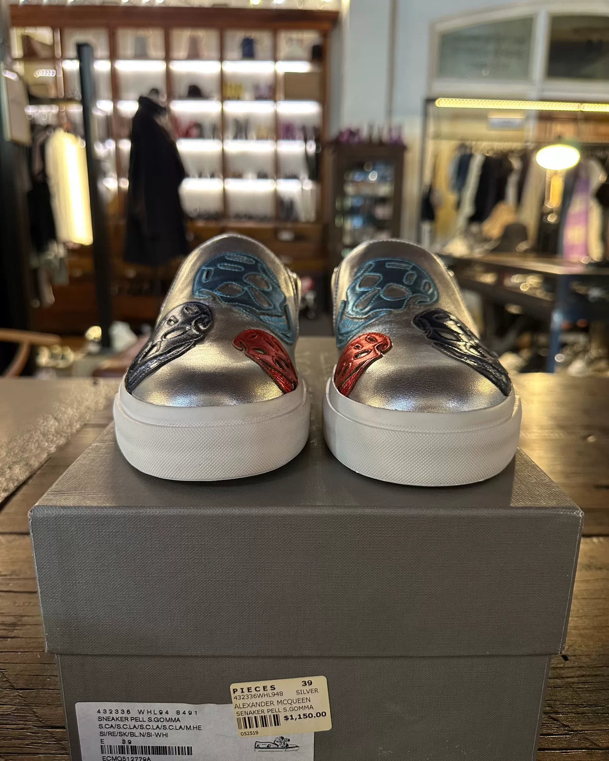 Alexander McQueen FW16 Silver Multicolor Skull Slip-On Sneakers