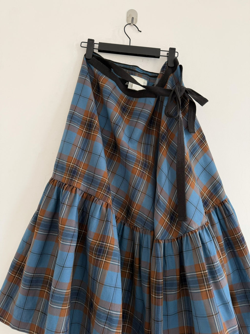 Junya Watanabe Midi Blue Plaid Wool Skirt