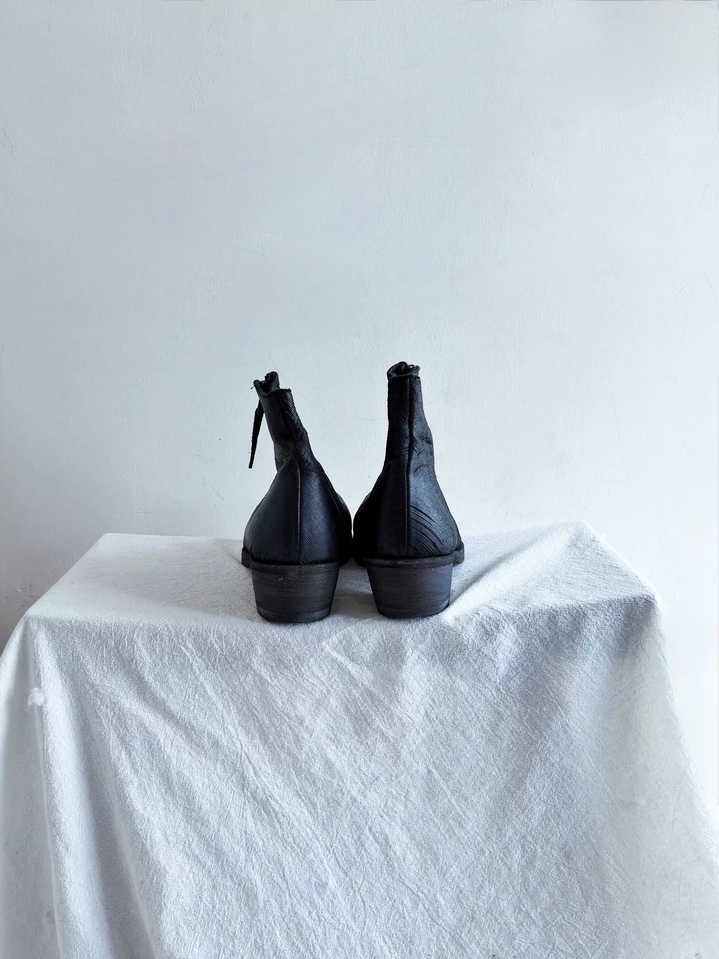 M.A+ Spiral Zip Leather Black Boots