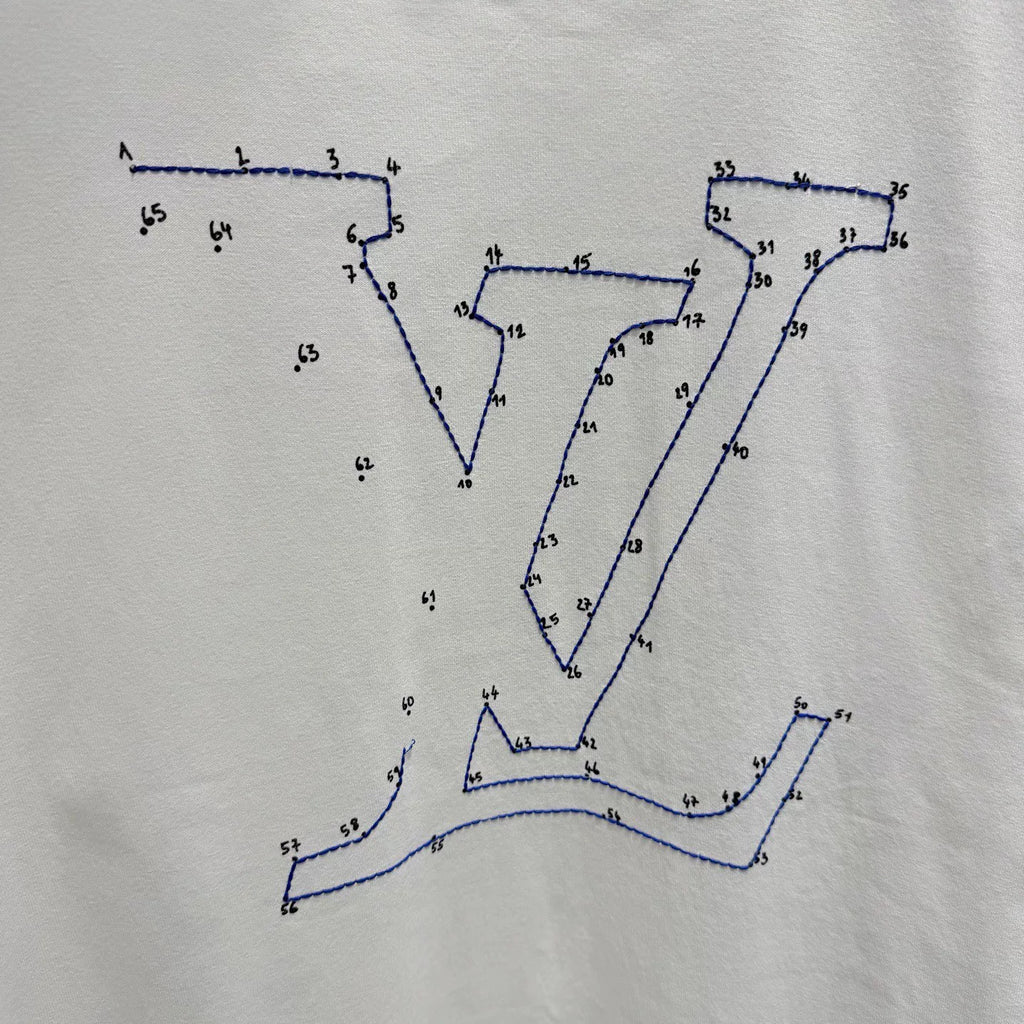 Louis Vuitton White Lian Kan Embroidered Ribbed Collar Combed Cotton Short Sleeve Top