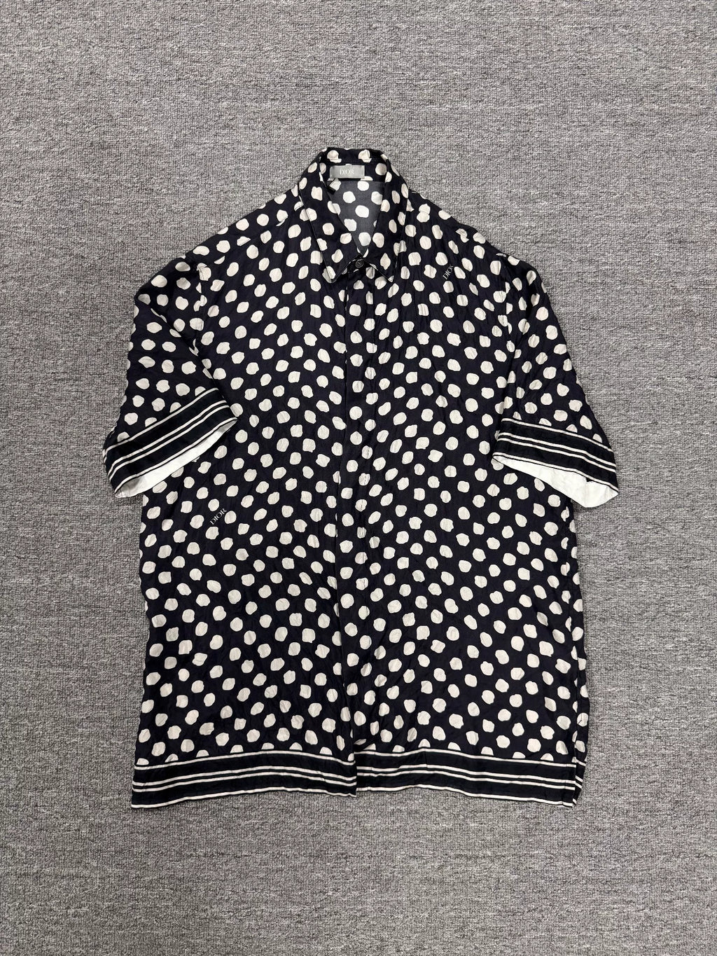Dior Polka Dot Single-Breasted Collared Silk Shirt