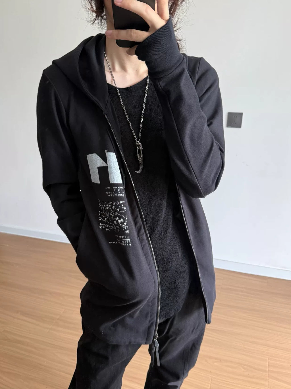 Boris Bidjan Saberi Z2F Dark Vanguard Print Hooded Zip-Up Sweatshirt Jacket