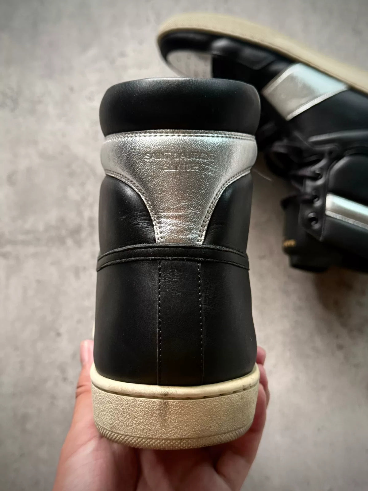 Saint Laurent Paris 14SS SL/10H Black Silver Colorblock High Top Sneakers by Hedi Slimane