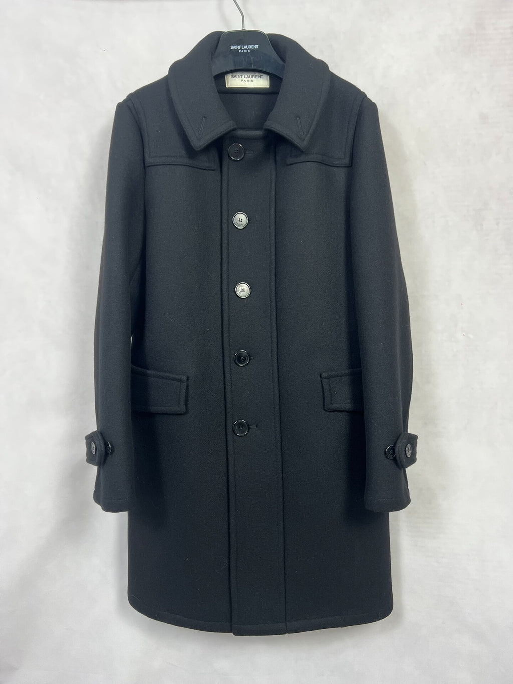 Saint Laurent Slp15fw Black Single-Breasted Wool Coat
