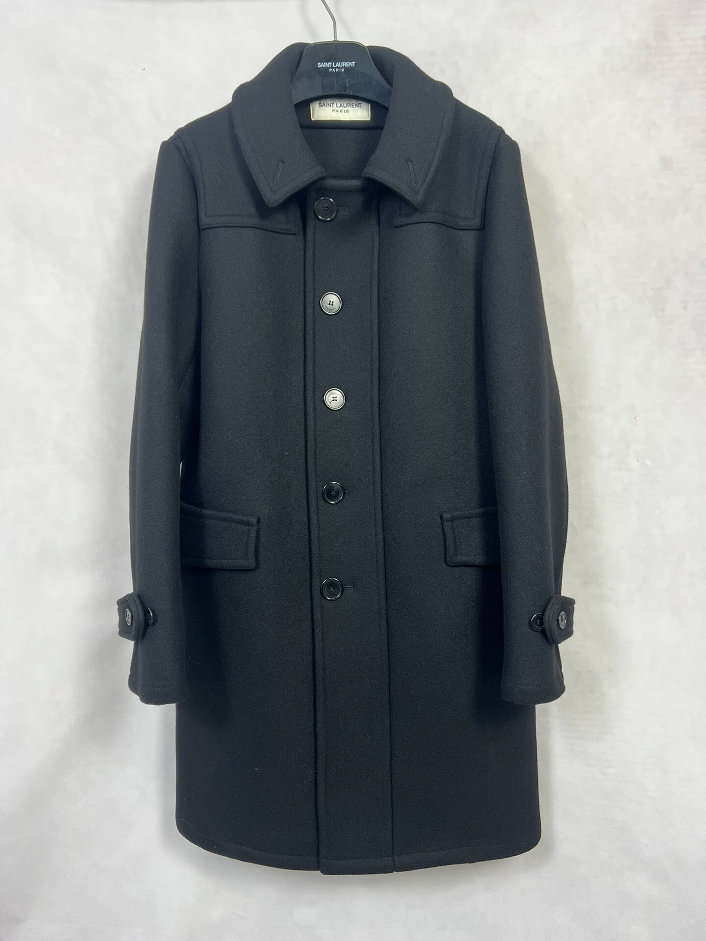 Saint Laurent Slp15fw Black Single-Breasted Wool Coat