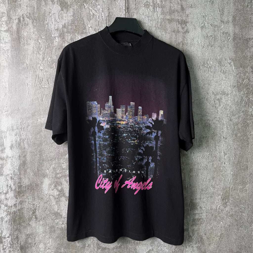 Balenciaga Los Angeles Night Scene Print Short-Sleeve T-Shirt