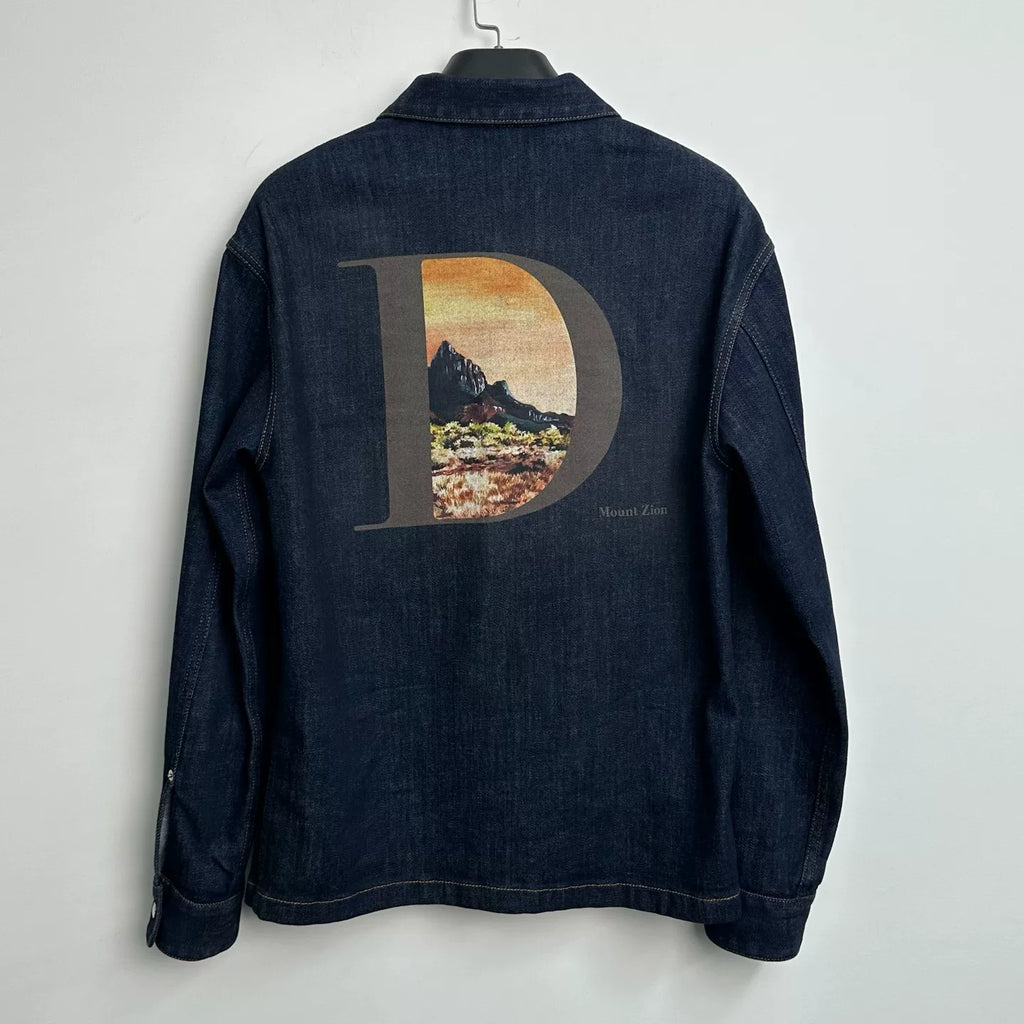 Dior Logo Letter Landscape Embroidery Denim Long Sleeve Shirt