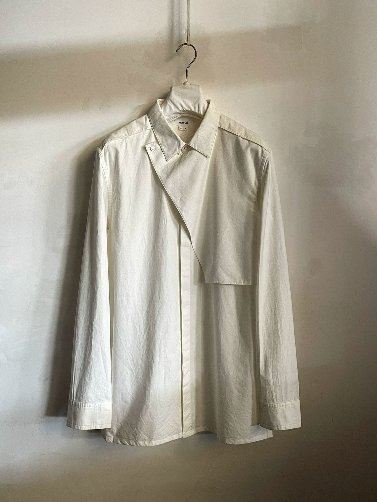 Helmut Lang Military-style asymmetrical collar chest protector white shirt