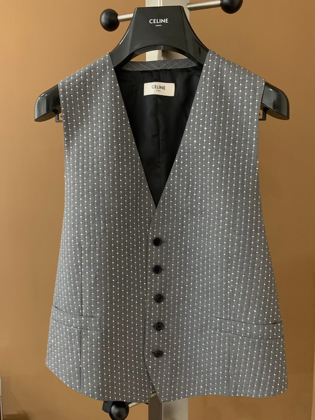 Celine 20SS Gray Rhinestone Vest