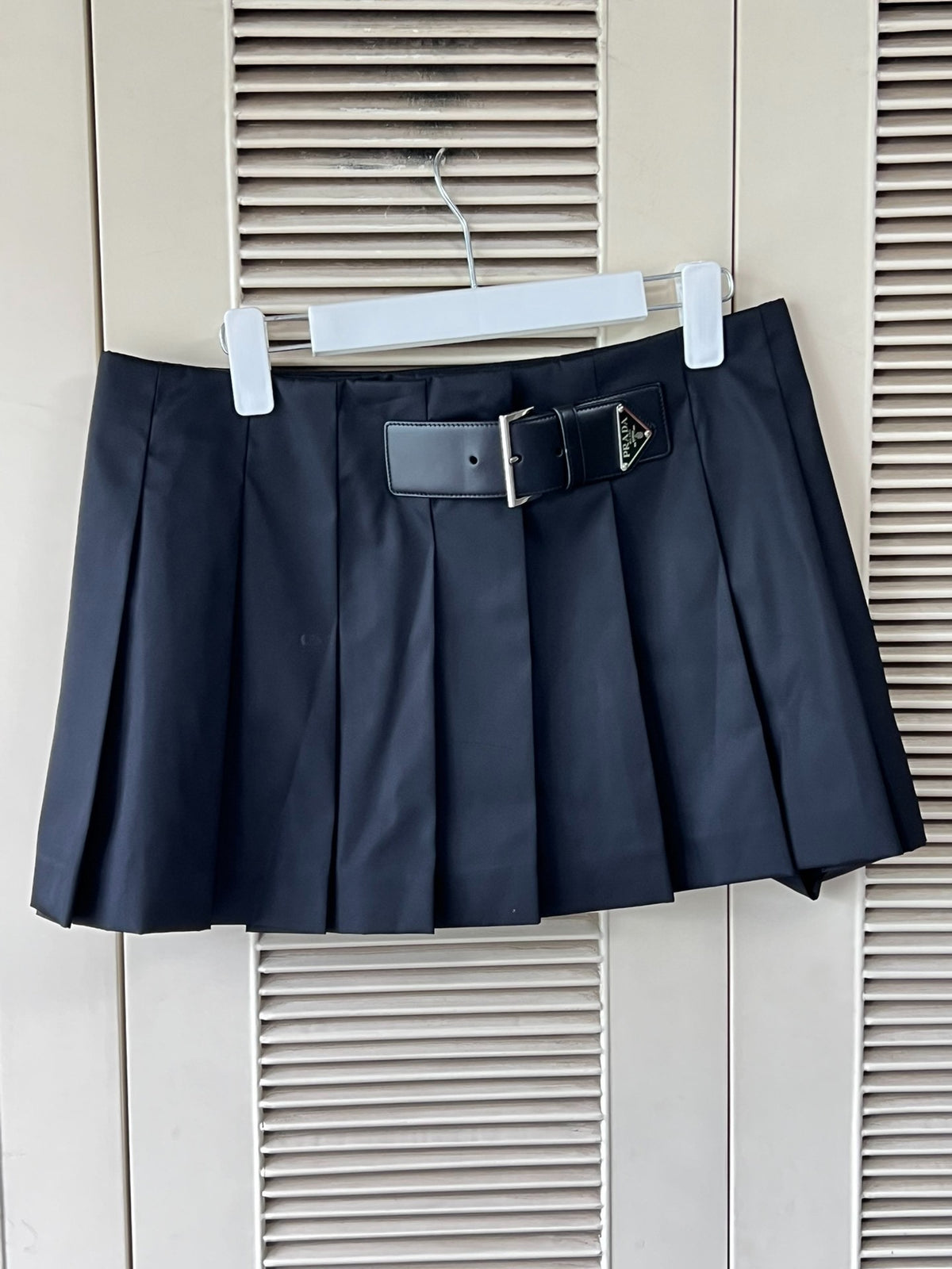 Prada Re-Nylon Recycled Nylon Belted Triangle Logo Skirt
